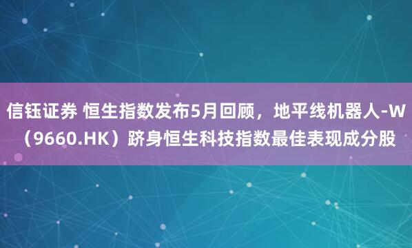 信钰证券 恒生指数发布5月回顾，地平线机器人-W（9660.HK）跻身恒生科技指数最佳表现成分股