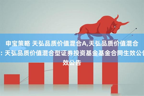 申宝策略 天弘品质价值混合A,天弘品质价值混合C: 天弘品质价值混合型证券投资基金基金合同生效公告